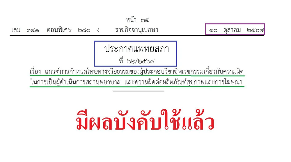 ประกาศแพทยสภา ล่าสุด