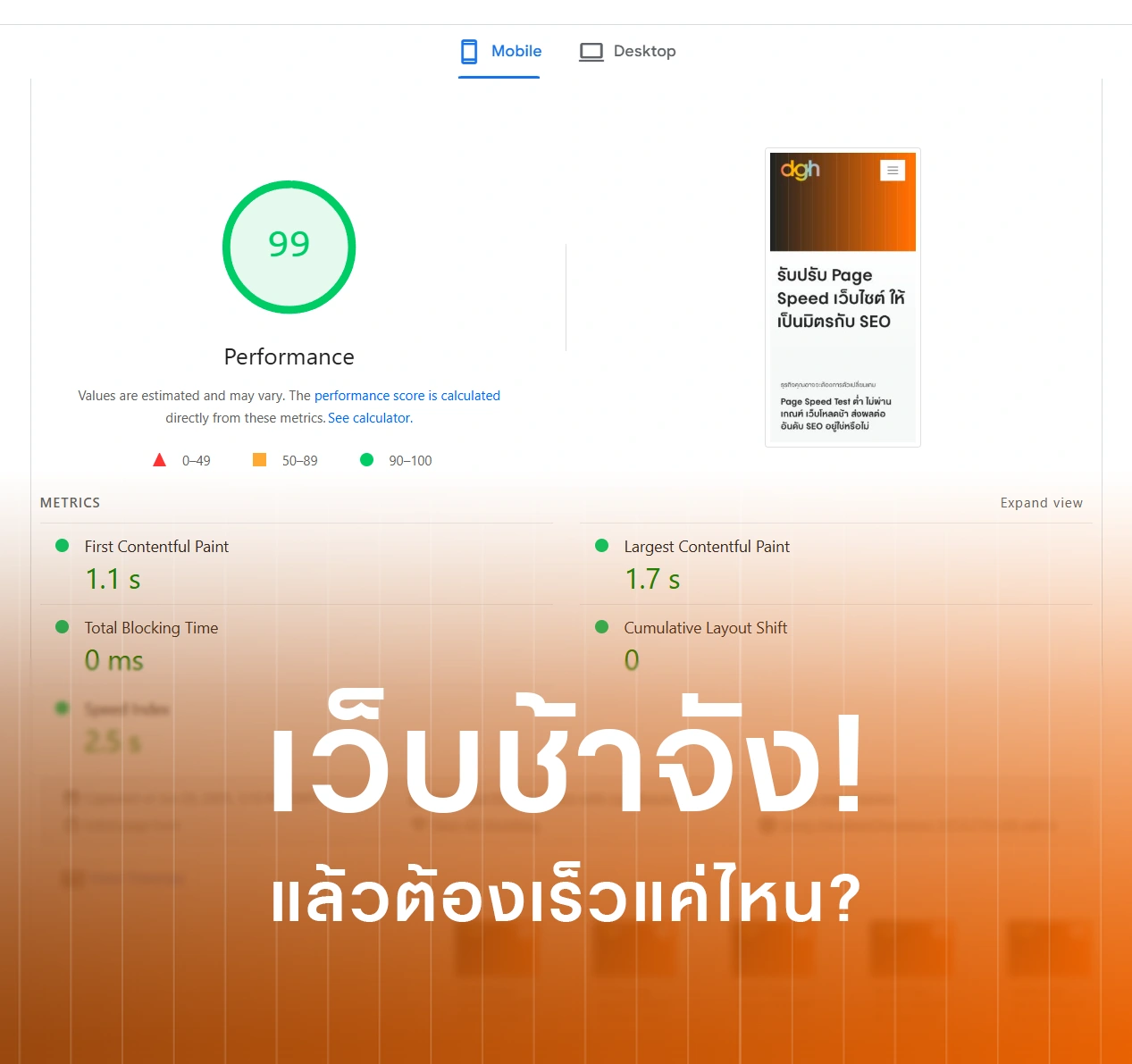เว็บโหลดช้า ทำให้เร็วได้ยังไงบ้าง ปรับความเร็วเว็บไซต์ pagespeed test